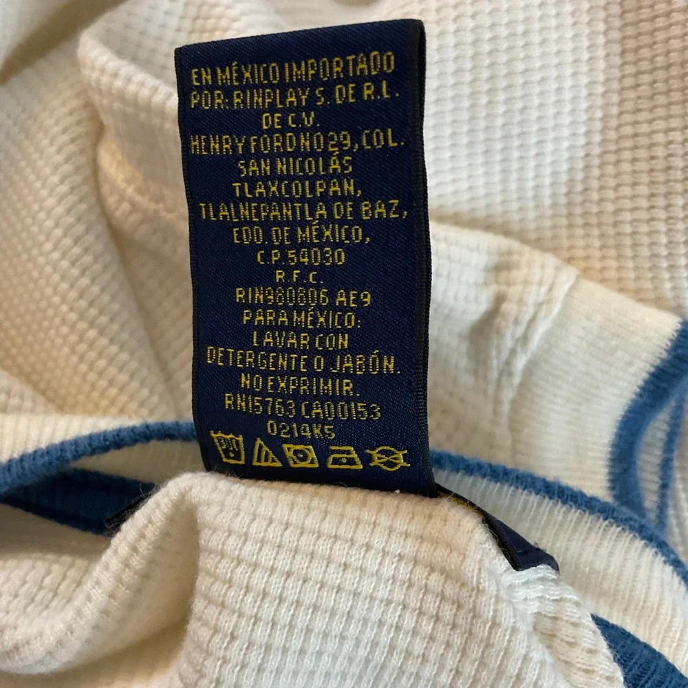 Polo Ralph Lauren Mens 2XL Cream Waffle Knit Thermal V-Neck Shirt Pima Cotton